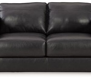 Signature Design by Ashley Amiata Modern Leather Match Loveseat with Non-skid Legs, Black