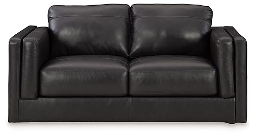 Signature Design by Ashley Amiata Modern Leather Match Loveseat with Non-skid Legs, Black