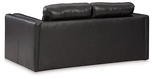 Signature Design by Ashley Amiata Modern Leather Match Loveseat with Non-skid Legs, Black