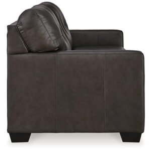 Signature Design by Ashley Belziani Modern 2-in-1 Tufted Leather Match Sofa Sleeper with Folding Gel Memory Foam Mattress, Full, Black