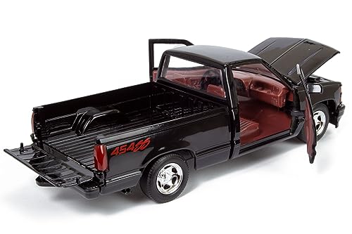 All Star Toys 1992 Chevy 454SS Pickup Truck 1/24 Scale Diecast Model Car Black with Red Interior Motormax 73203 Exclusive Edition