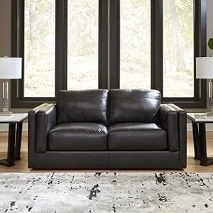 Signature Design by Ashley Amiata Modern Leather Match Loveseat with Non-skid Legs, Black