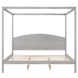 King Size Canopy Bed Frame with Headboard and Support Legs, King Canopy Bed King Size Canopy Bed Frame, Solid Wood King Bed Frame, 4-Post Canopy Bed Frame, No Box Spring Needed, Grey Wash