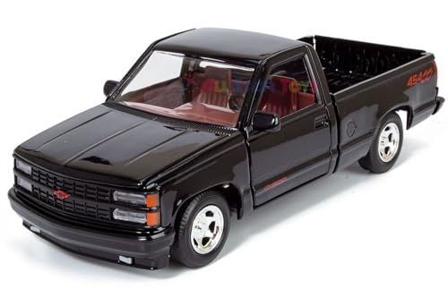 All Star Toys 1992 Chevy 454SS Pickup Truck 1/24 Scale Diecast Model Car Black with Red Interior Motormax 73203 Exclusive Edition