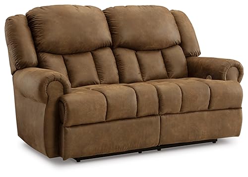 Signature Design by Ashley Boothbay Classic Faux Leather Power Power Reclining Loveseat with USB Ports, Dark Brown