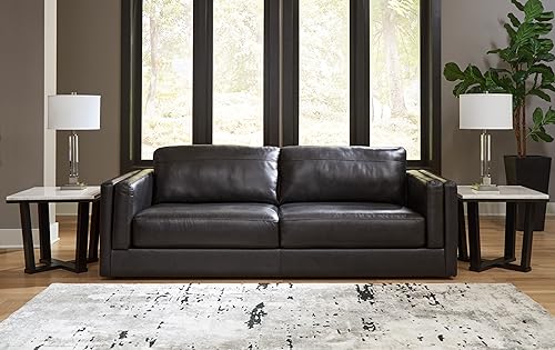 Signature Design by Ashley Amiata Modern Leather Match Sofa with Non-skid Legs, Black