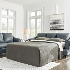 Signature Design by Ashley Genoa Sofa Sleeper, Queen Sofabed, 88"W x 38"D x 40"H, Blue Gray