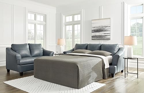 Signature Design by Ashley Genoa Sofa Sleeper, Queen Sofabed, 88"W x 38"D x 40"H, Blue Gray