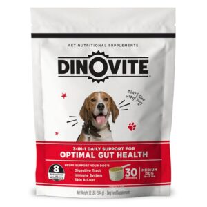 dinovite probiotic supplement for dogs - omega 3 for dogs - hot spot relief - skin & coat supplement for dogs - 30 day supply (30 day supply, medium dogs (18-45 lbs))