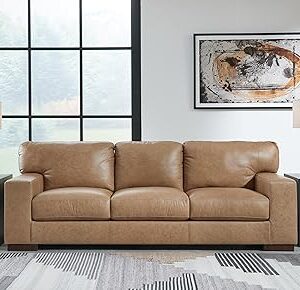 Signature Design by Ashley Lombardia Contemporary Leather Match Sofa, Light Brown