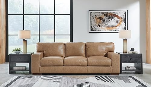 Signature Design by Ashley Lombardia Contemporary Leather Match Sofa, Light Brown