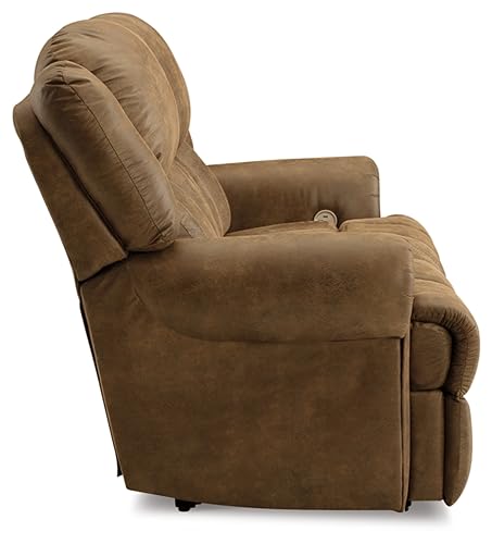 Signature Design by Ashley Boothbay Classic Faux Leather Power Power Reclining Loveseat with USB Ports, Dark Brown