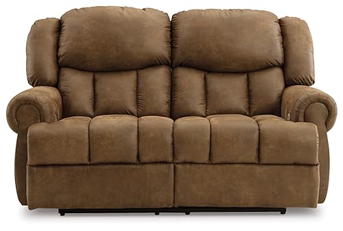 Signature Design by Ashley Boothbay Classic Faux Leather Power Power Reclining Loveseat with USB Ports, Dark Brown