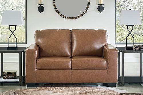 Signature Design by Ashley Bolsena Contemporary Leather Match Loveseat, Dark Brown