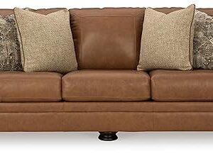 Signature Design by Ashley Carianna Classic Leather Match Sofa with Nailhead Trim, Dark Brown