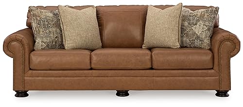 Signature Design by Ashley Carianna Classic Leather Match Sofa with Nailhead Trim, Dark Brown