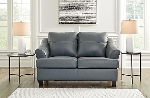 Signature Design by Ashley Genoa Contemporary Leather Match Loveseat, Blue