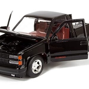 All Star Toys 1992 Chevy 454SS Pickup Truck 1/24 Scale Diecast Model Car Black with Red Interior Motormax 73203 Exclusive Edition