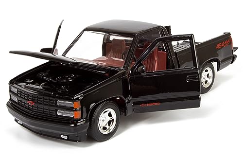 All Star Toys 1992 Chevy 454SS Pickup Truck 1/24 Scale Diecast Model Car Black with Red Interior Motormax 73203 Exclusive Edition