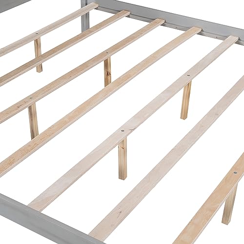 King Size Canopy Bed Frame with Headboard and Support Legs, King Canopy Bed King Size Canopy Bed Frame, Solid Wood King Bed Frame, 4-Post Canopy Bed Frame, No Box Spring Needed, Grey Wash