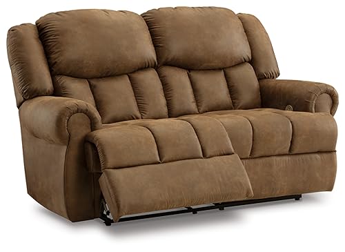 Signature Design by Ashley Boothbay Classic Faux Leather Power Power Reclining Loveseat with USB Ports, Dark Brown