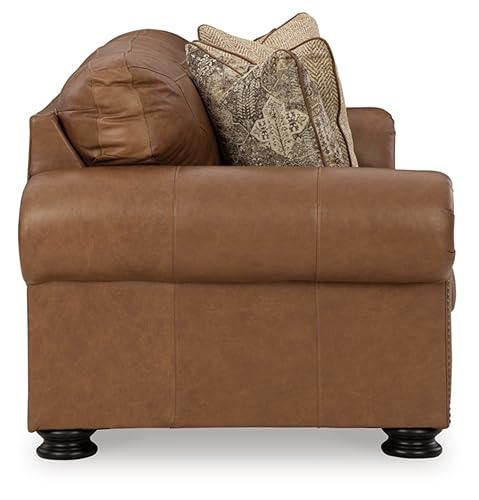 Signature Design by Ashley Carianna Classic Leather Match Sofa with Nailhead Trim, Dark Brown