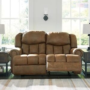 Signature Design by Ashley Boothbay Classic Faux Leather Power Power Reclining Loveseat with USB Ports, Dark Brown