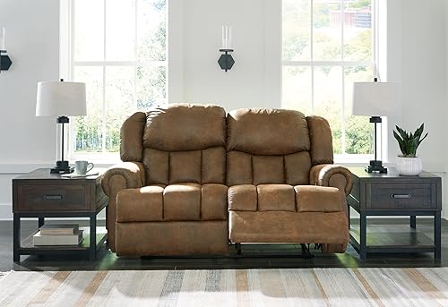 Signature Design by Ashley Boothbay Classic Faux Leather Power Power Reclining Loveseat with USB Ports, Dark Brown