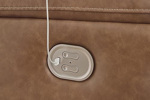 Signature Design by Ashley Trasimeno Contemporary Leather Match 2 Seat Power Reclining Sofa with Adjustable Headrest and USB Ports, Dark Brown