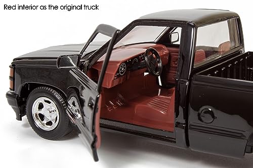 All Star Toys 1992 Chevy 454SS Pickup Truck 1/24 Scale Diecast Model Car Black with Red Interior Motormax 73203 Exclusive Edition