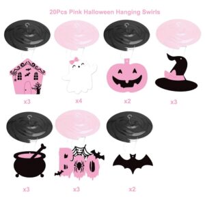 20Pcs Halloween Hanging Swirl, Halloween Baby Shower Hanging Decorations kit, Pink Cute Ghost, Spooky House Ceiling Hanging Streamer for Girl Little Boo Day, Halloween Birthday Party, Two Spooky Ghoul