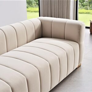 Container Furniture Direct Art Deco Velvet Sofa with Tufted Low Back Design, Sophisticated 3 Seater Couch for Living Rooms, 89 Inch Wide, Easy Assembly, Beige