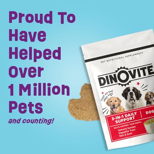 Dinovite Probiotic Supplement for Dogs - Omega 3 for Dogs - Hot Spot Relief - Skin & Coat Supplement for Dogs - 30 Day Supply (30 Day Supply, Medium Dogs (18-45 lbs))