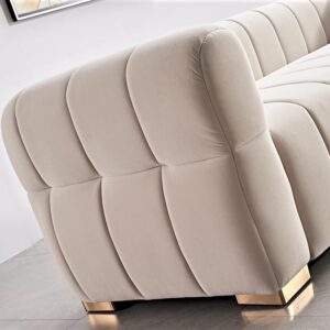 Container Furniture Direct Art Deco Velvet Sofa with Tufted Low Back Design, Sophisticated 3 Seater Couch for Living Rooms, 89 Inch Wide, Easy Assembly, Beige