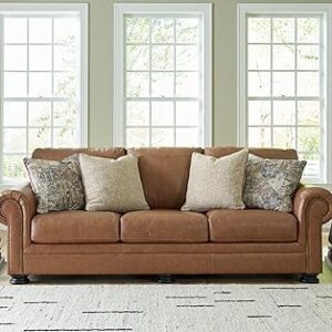 Signature Design by Ashley Carianna Classic Leather Match Sofa with Nailhead Trim, Dark Brown