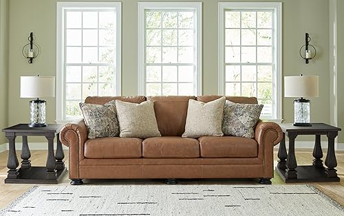 Signature Design by Ashley Carianna Classic Leather Match Sofa with Nailhead Trim, Dark Brown