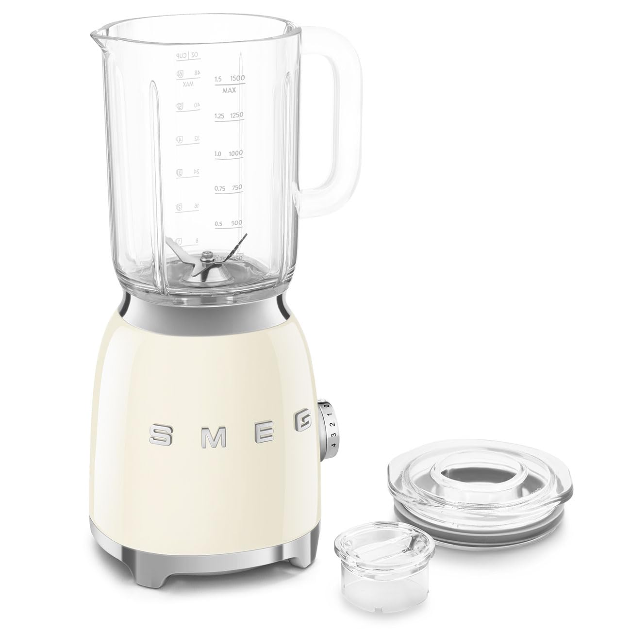 SMEG 50's Retro NEW Countertop Blender with 4 Presets and 4 Speed Settings with 6 Cup BPA Free Titan Renew JUG, BLF03CRUS, Cream