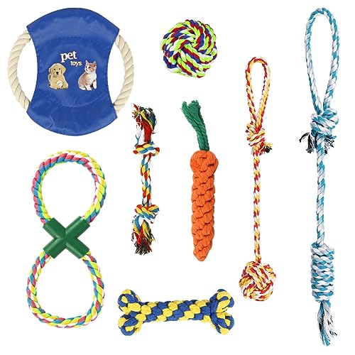 ITODA 8Pcs Dog Rope Chew Toy Set, Recyclable Dental Teeth Cleaning Aggressive Chewers Tug of-War Funny Play Training Interactive Washable Puppy Toy for Small Dogs and Medium Dogs