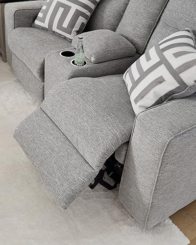 Signature Design by Ashley Biscoe Casual UV Resistant Power Reclining Loveseat with Console, Adjustable Headrest and USB Ports, Light Gray