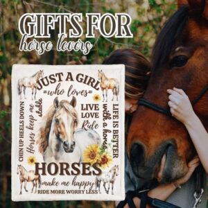 InnoBeta Horse Gifts for Girls, Horse Blankets for Birthday/Christmas, 50'' x 60'' Unique Horse Design Fluzzy Blanket, Just a Girl Who Loves Horses, Sunflowers