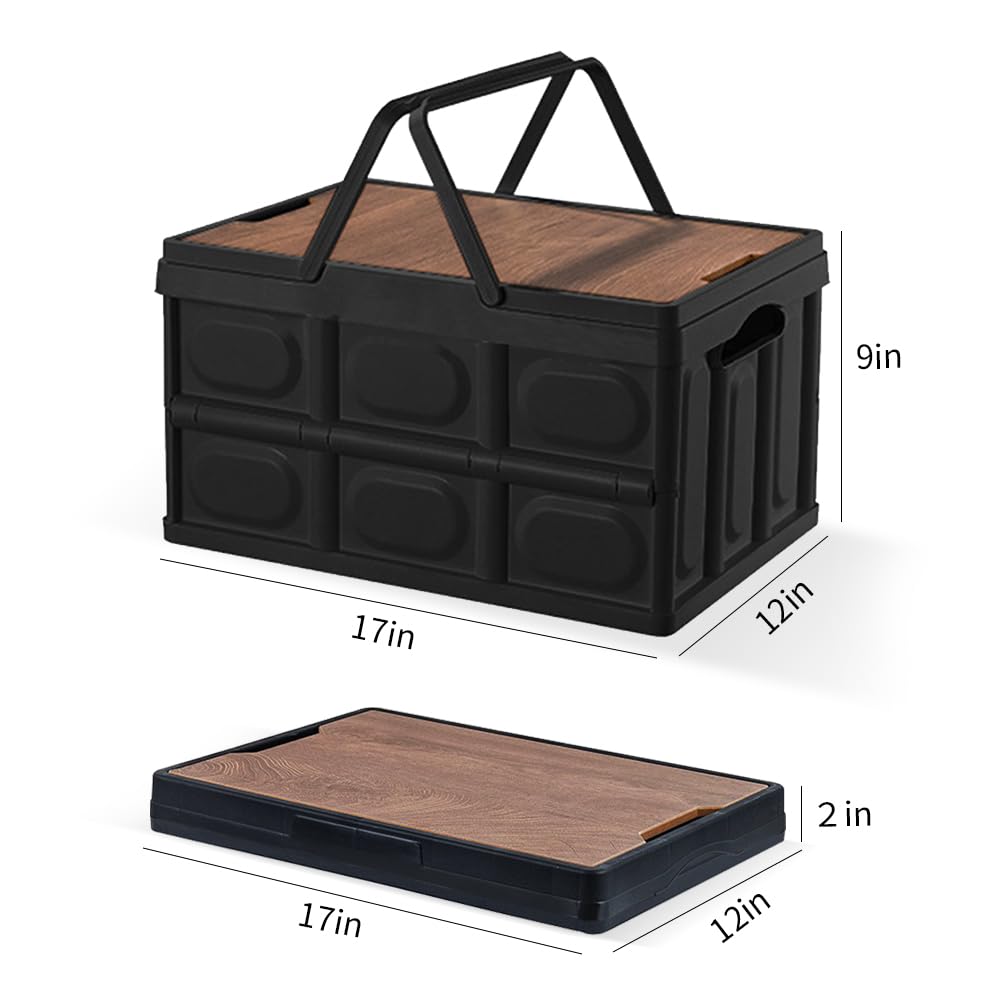 2 PCS Collapsible Storage Bins Box with Lids and Handle, 30L 8Gal Portable Storage Crate Containers Totes, Instacrate Stackable Foldable Camping Basket Supplies for Fishing Car RV, Office (Black)