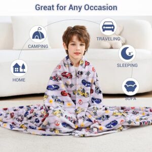 Viviland Kids Throw Blanket, Car Print Blankets for Boys, Warm Lightweight Plush Throw Blanket Car Fleece Throw Blanket for Sofa Chair Couch Bed, for Kids, 50" x 60"