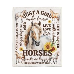 innobeta horse gifts for girls, horse blankets for birthday/christmas, 50'' x 60'' unique horse design fluzzy blanket, just a girl who loves horses, sunflowers