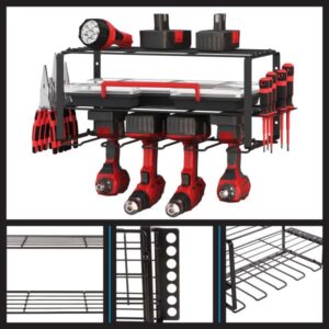 Stalwart Power Tool Organizer - 3-Tier Garage Shelving Unit with 110lb Max Capacity - Wall Mount Garage Storage System for Tools