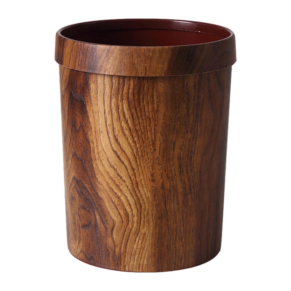 Holibanna Bamboo Wooden Wastebasket Trash Can Rubbish Bin Vintage Retro Simulation Wood Plastic Garbage Bin Container Farmhouse Style Trash Can for Home Office