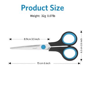 Uaugulft Scissors, Stainless Steel Paper Scissors, Multi-Purpose Scissors with Soft Grip Handle, Blue Black, 6 Inch