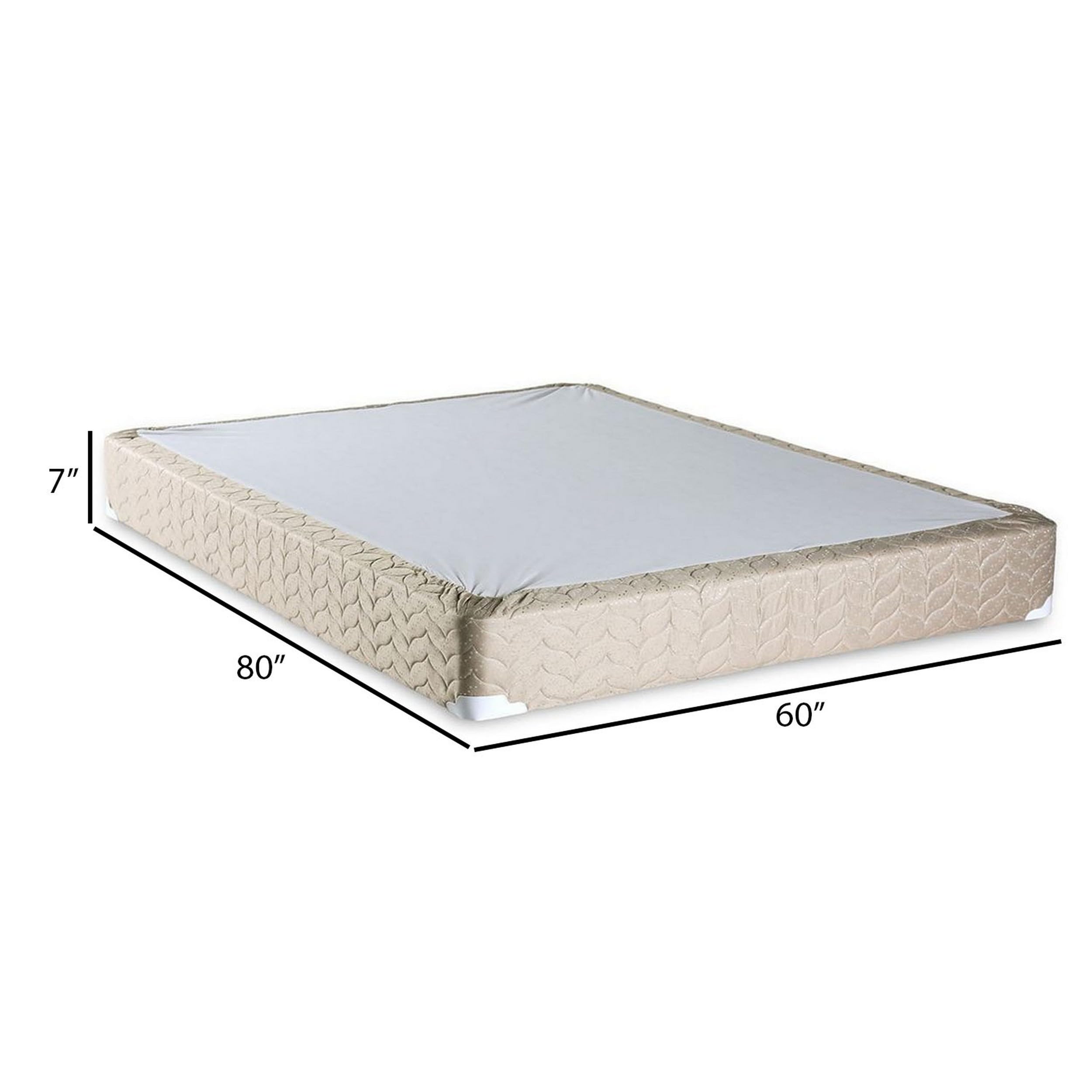 Benjara Yuk 7 Inch Queen Size Foundation Box Spring, Edge Support, Quilted Suede, White and Brown