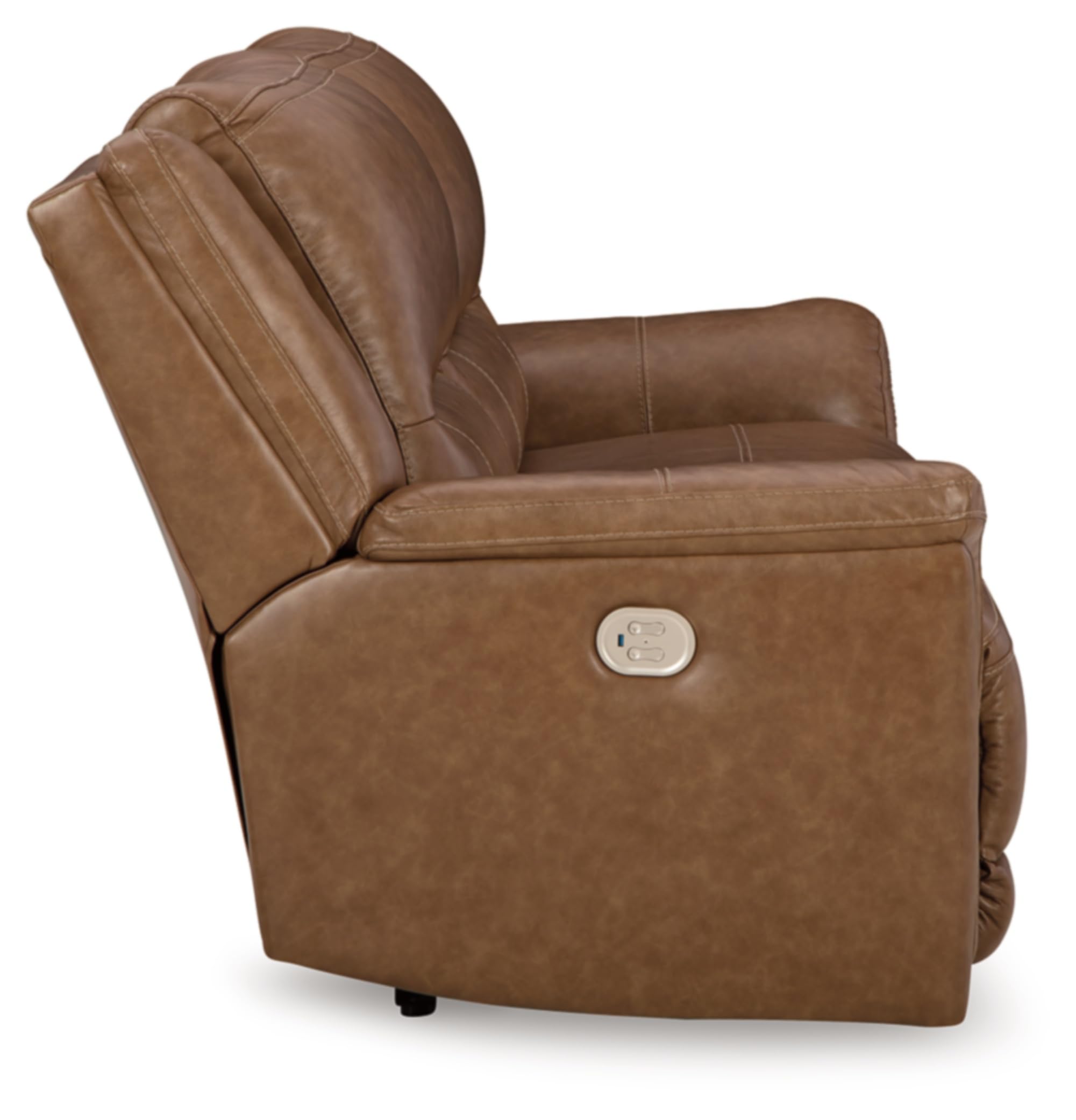 Signature Design by Ashley Trasimeno Contemporary Leather Match 2 Seat Power Reclining Sofa with Adjustable Headrest and USB Ports, Dark Brown