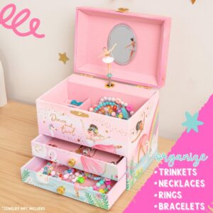 Musical Ballerina Jewelry Box for Girls - Kids Music Box with Spinning Ballerina, Ballet Birthday Gifts for Little Girls, Jewelry Boxes, 6.8 x 5.3 x 6 in - Ages 3-10, Pink