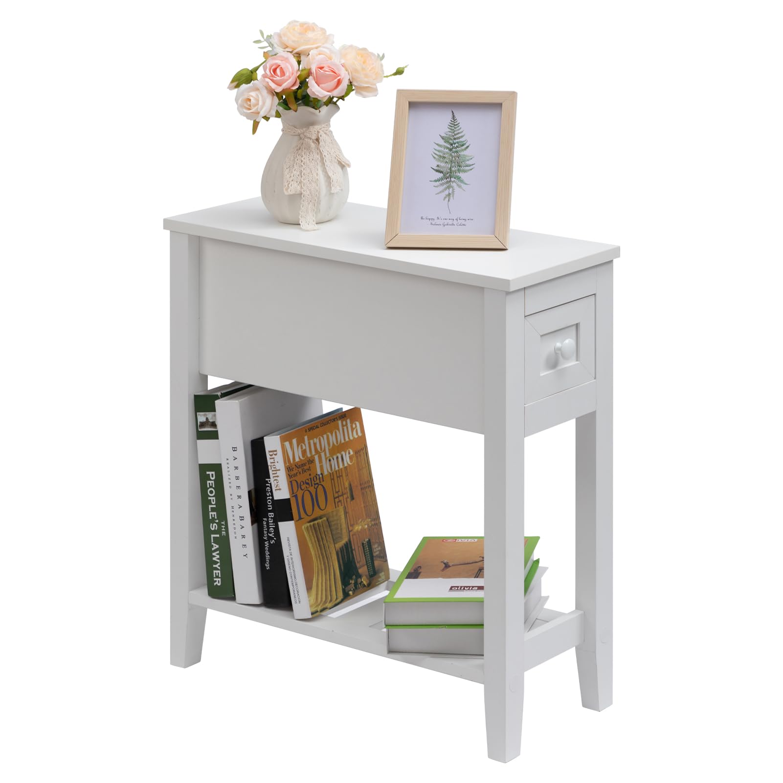 LUSUOWLZ Narrow Side Table for Small Spaces, White, Set of 1, 24" L x 8.5" W x 24" H